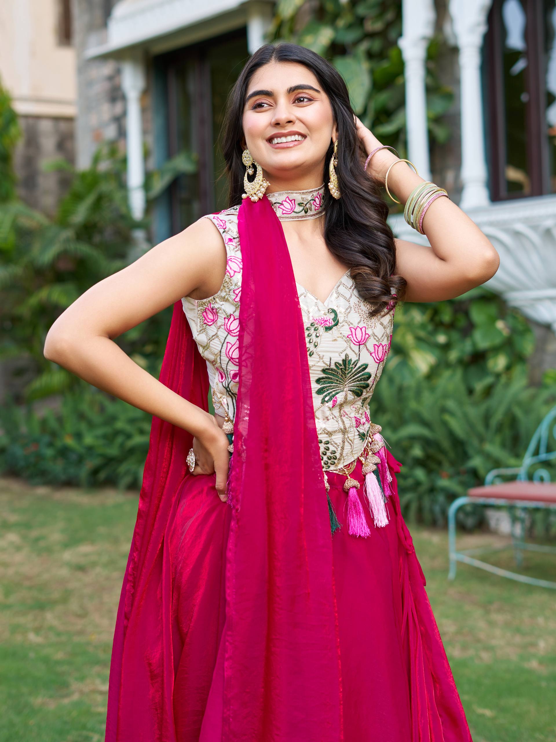 Tanu Pink Color Tissue Silk Sequins Thread Work Lehenga Choli with Dupatta