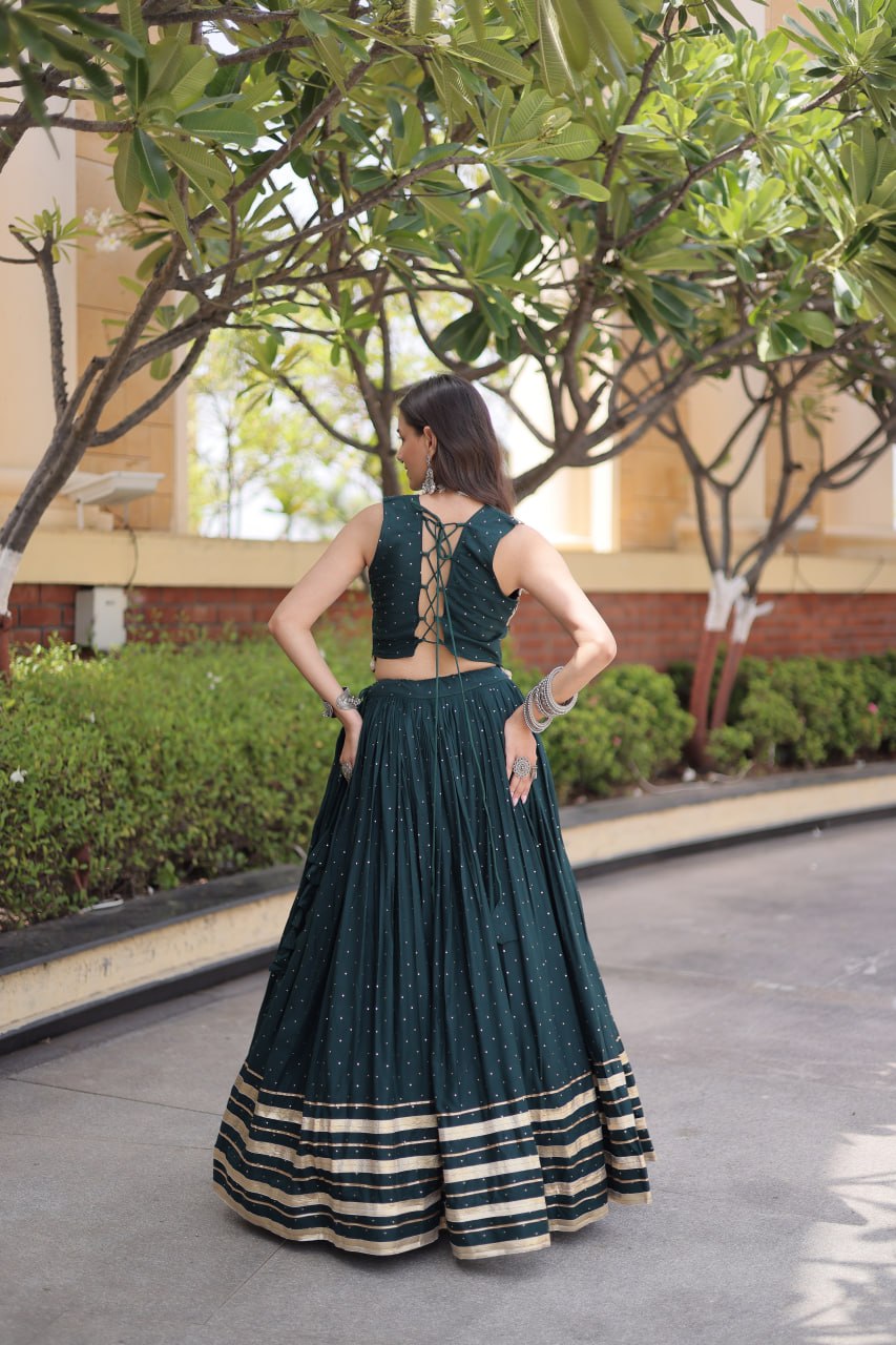 Yashvi Green Reyon Mukesh Patti Lace Lehenga Choli