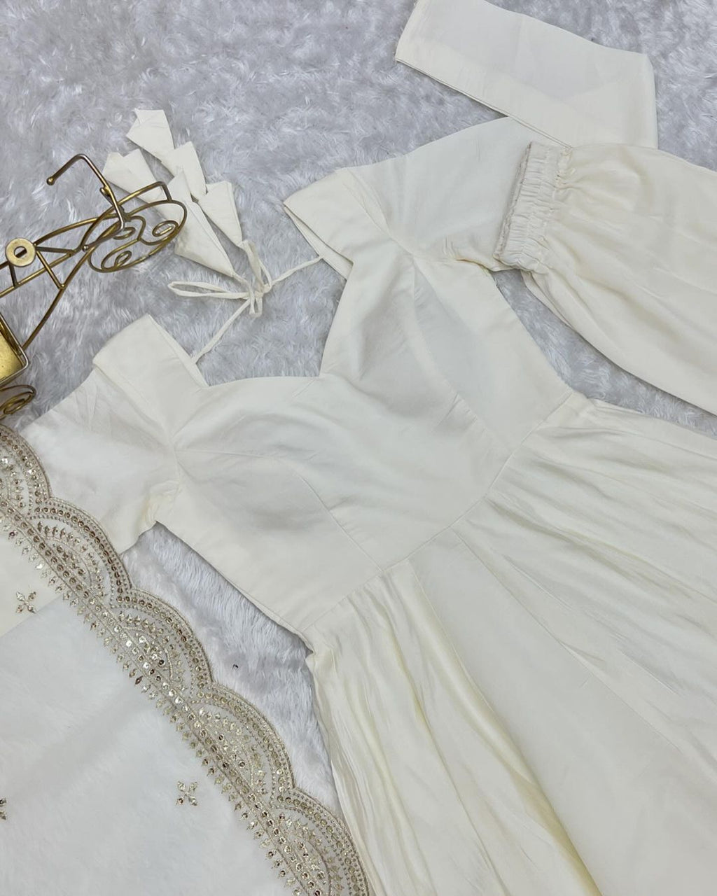Prema white chanderi silk anarkali suit set