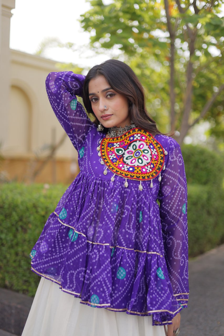 Harshita Purple Kora Cotton Gota-Lace Bandhani Lehenga