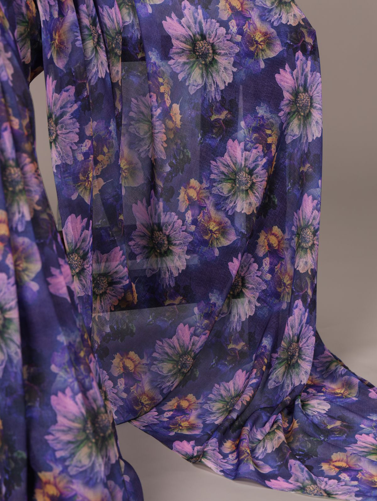 Purple Color Weightless Marble Floral Print Saree with Unstitched Blouse