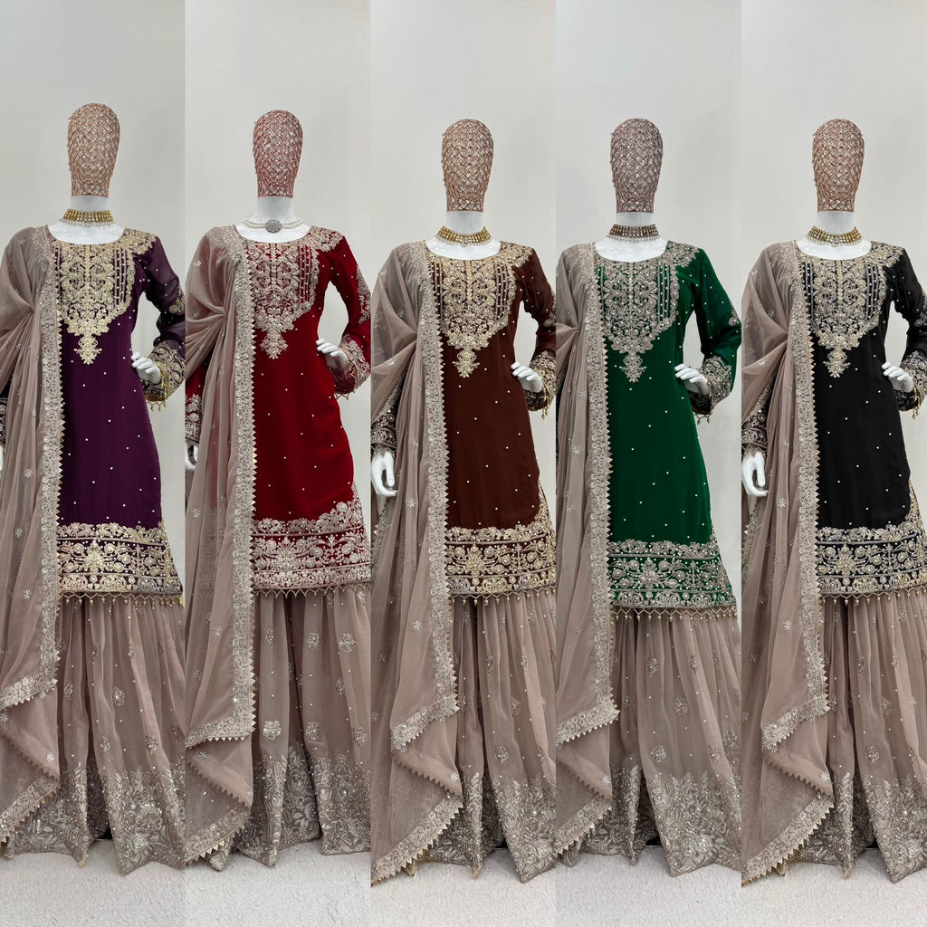 Niyati Georgette Embroidered Kurti Sharara Set