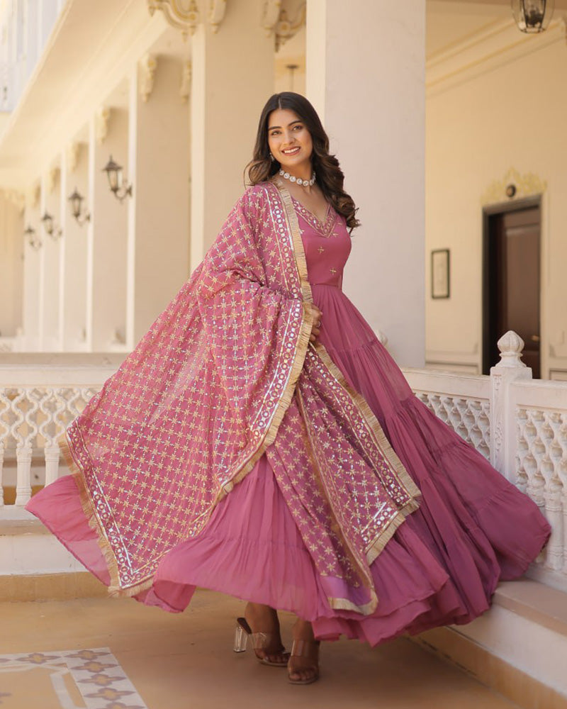 Ridhika onion pink georgette anarkali gown suit set
