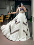 Ishani White Rayon Heritage Print Gamthi Mirror Lehenga