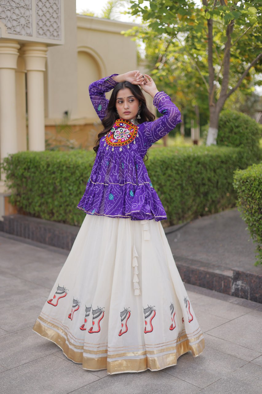 Harshita Purple Kora Cotton Gota-Lace Bandhani Lehenga