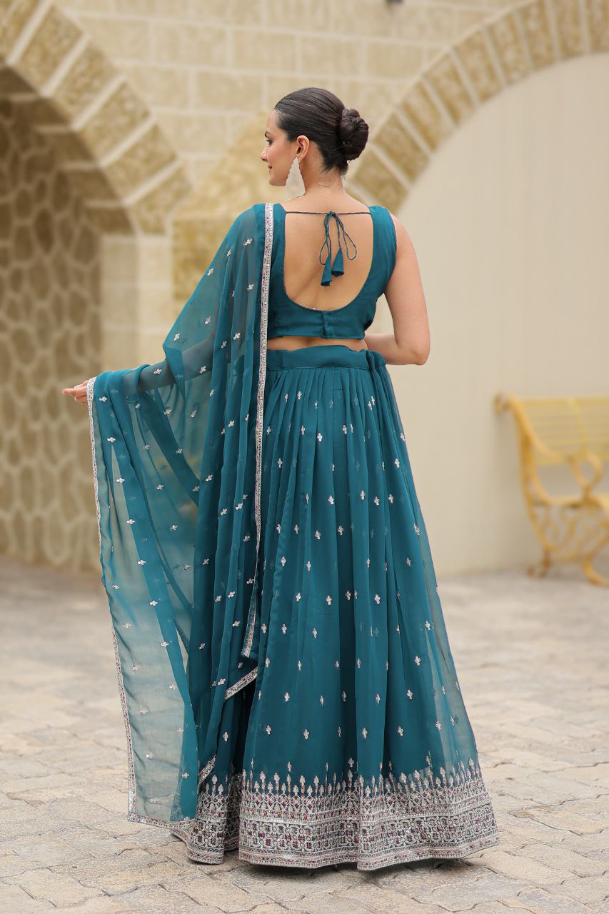 Avira Faux Georgette Embroidery Sequance Lehanga Set