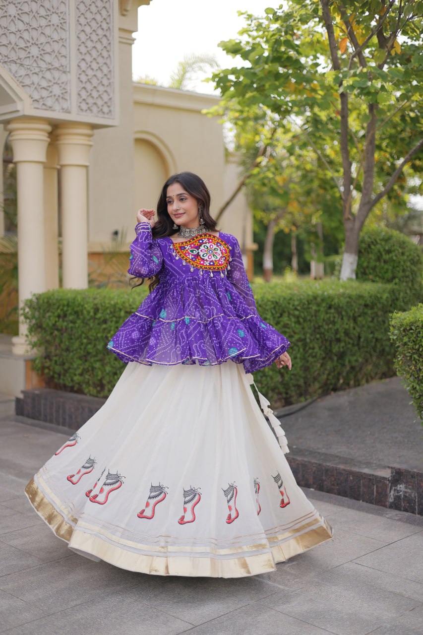 Harshita Purple Kora Cotton Gota-Lace Bandhani Lehenga