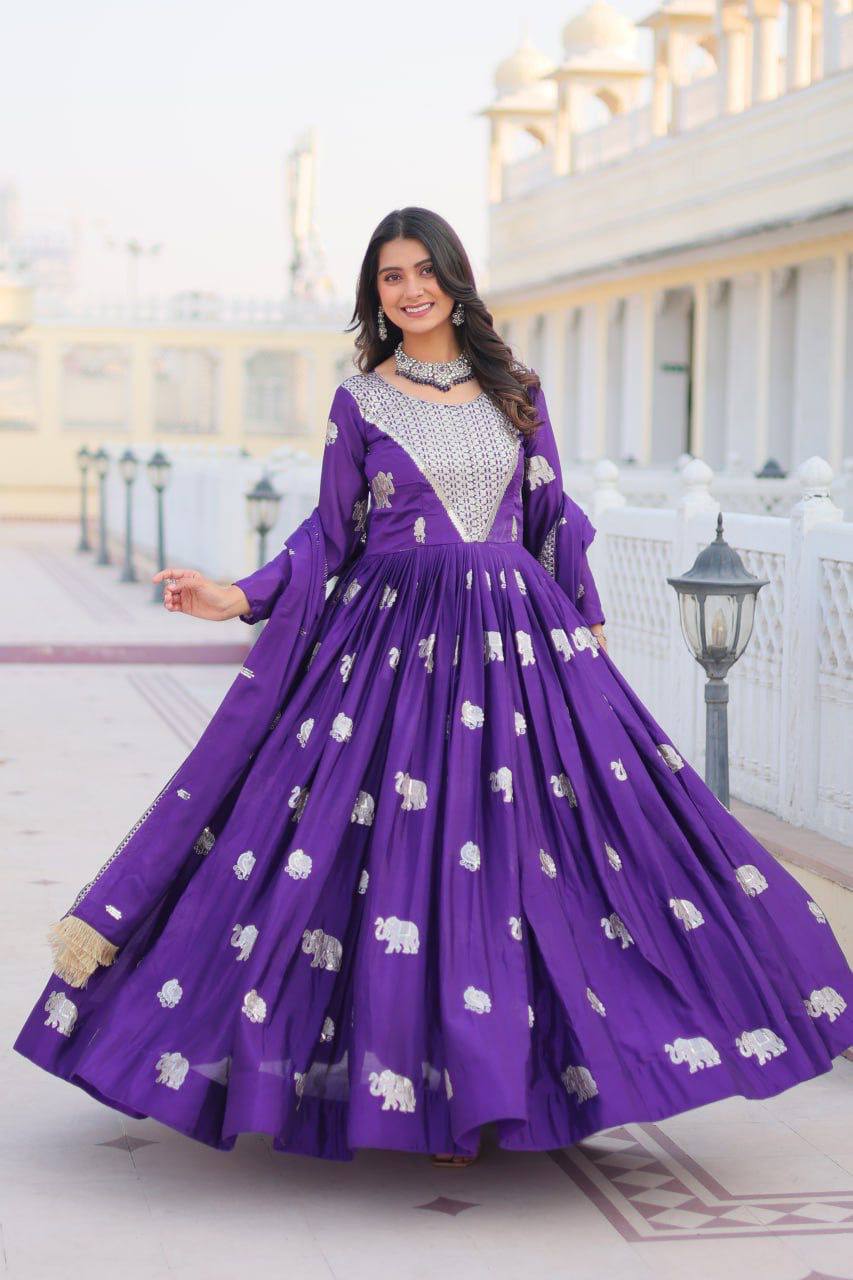 Veronika Purple Georgette Embroidered Anarkali Gown Set