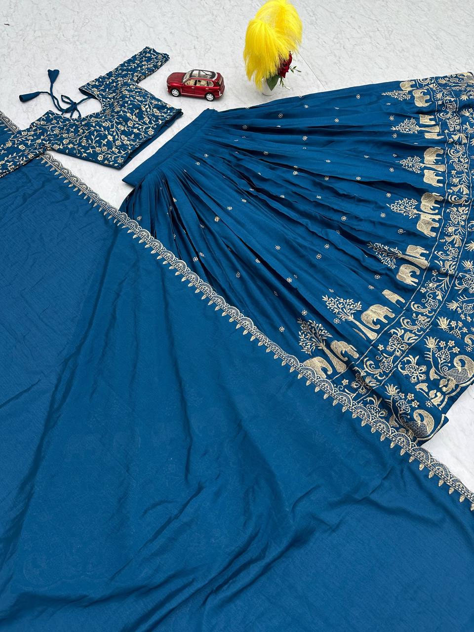 Kanupriya blue chinon embroidered lehenga choli set