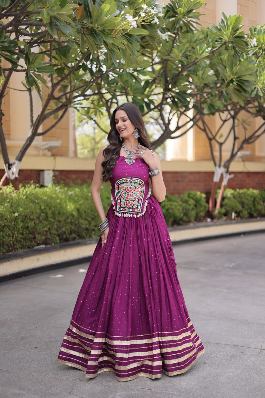 Yashvi Purple Reyon Mukesh Patti Lace Lehenga Choli