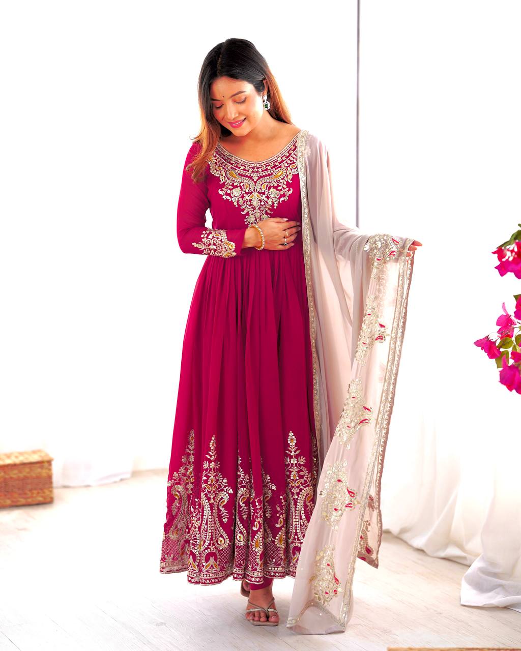Tejvini Georgette Embroidered Pink Gown