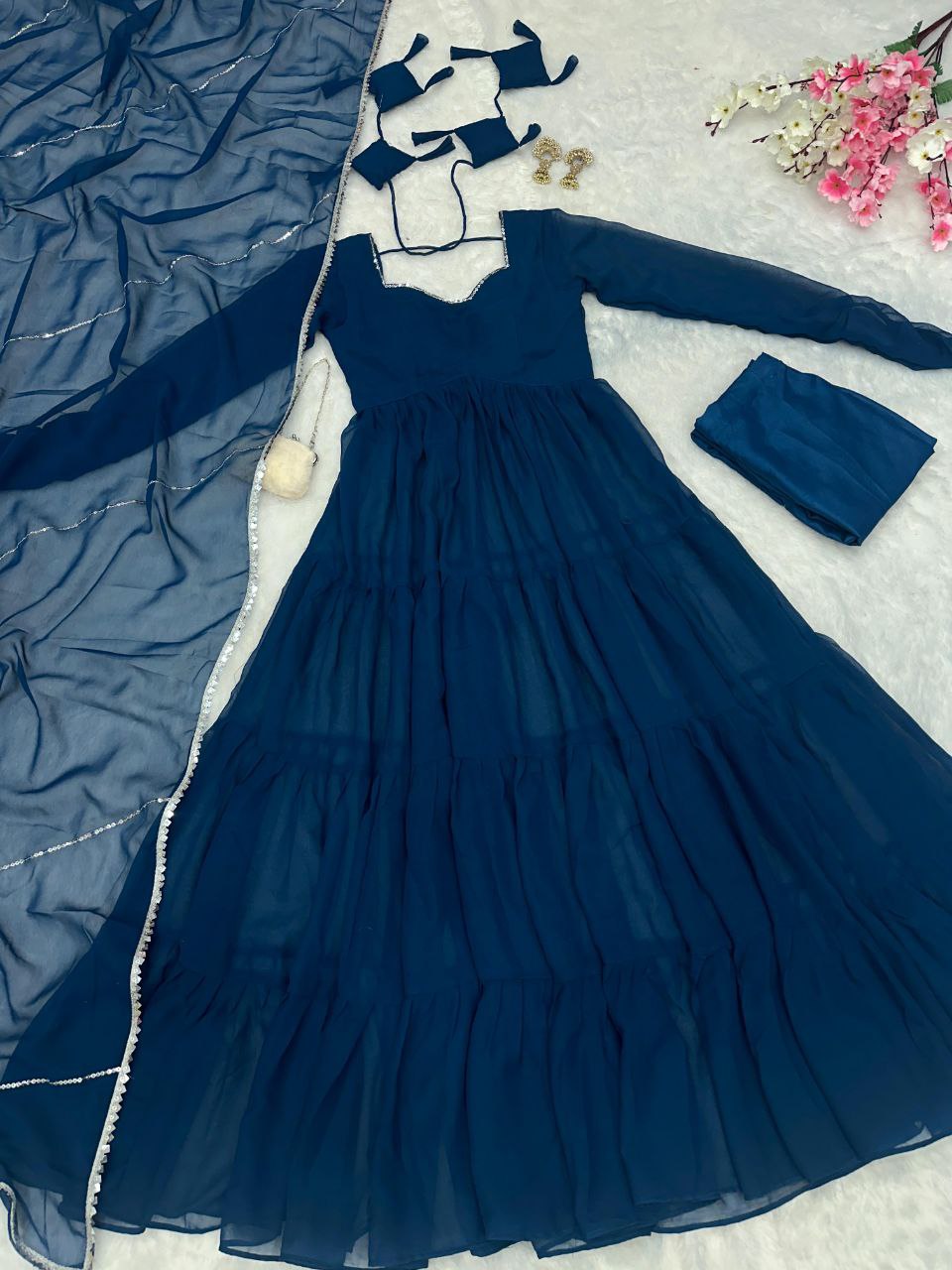 Mihika Blue Georgette Flared Anarkali Suit Set