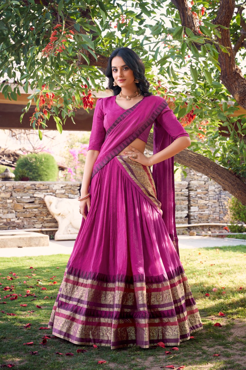 Pink Pure Chanderi Lehenga Choli with Zari Weaving Work & Dupatta