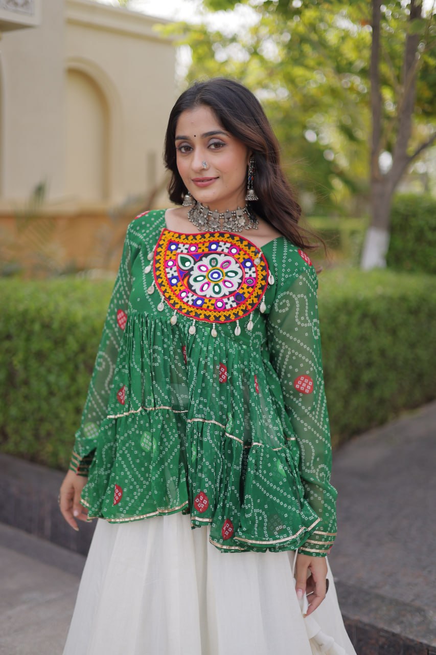 Harshita Green Kora Cotton Gota-Lace Bandhani Lehenga