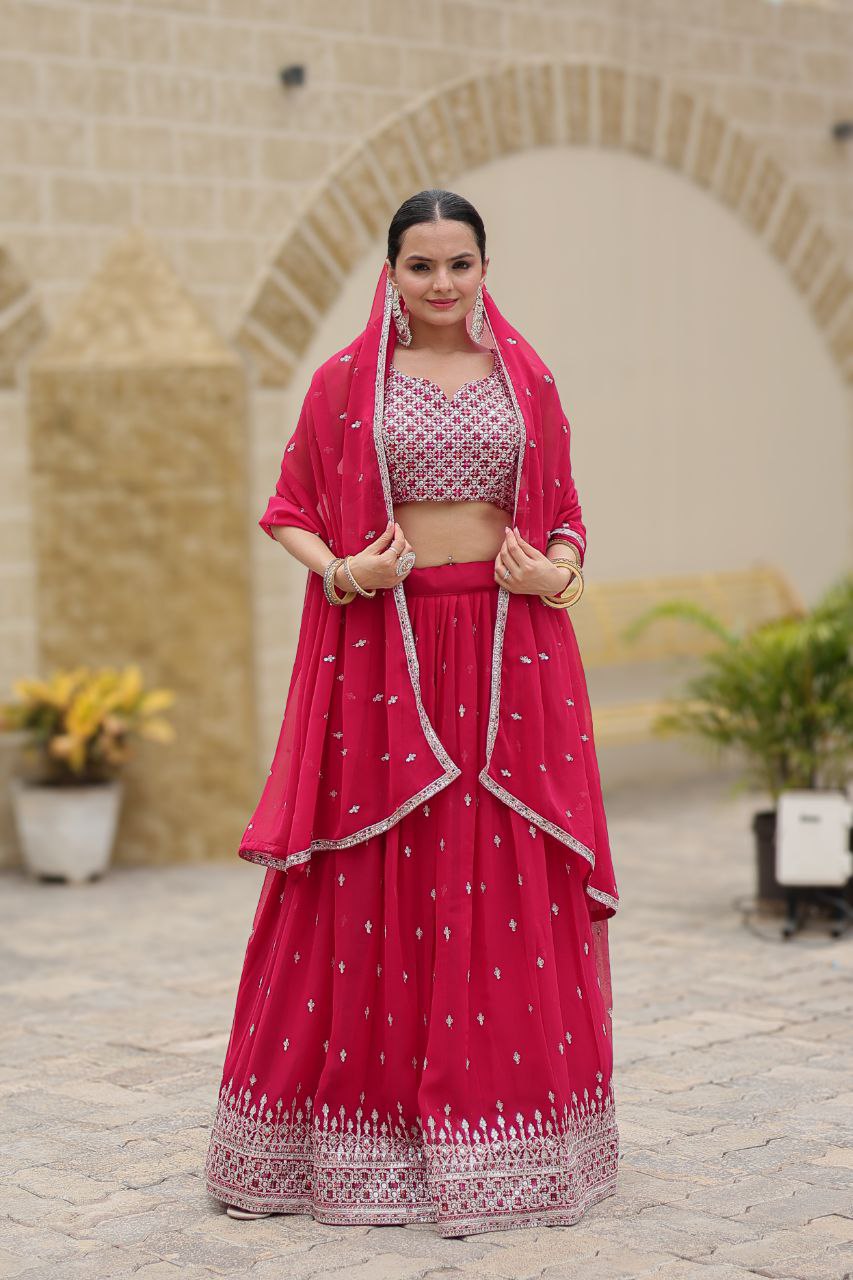 Avira Faux Georgette Embroidery Sequance Lehanga Set