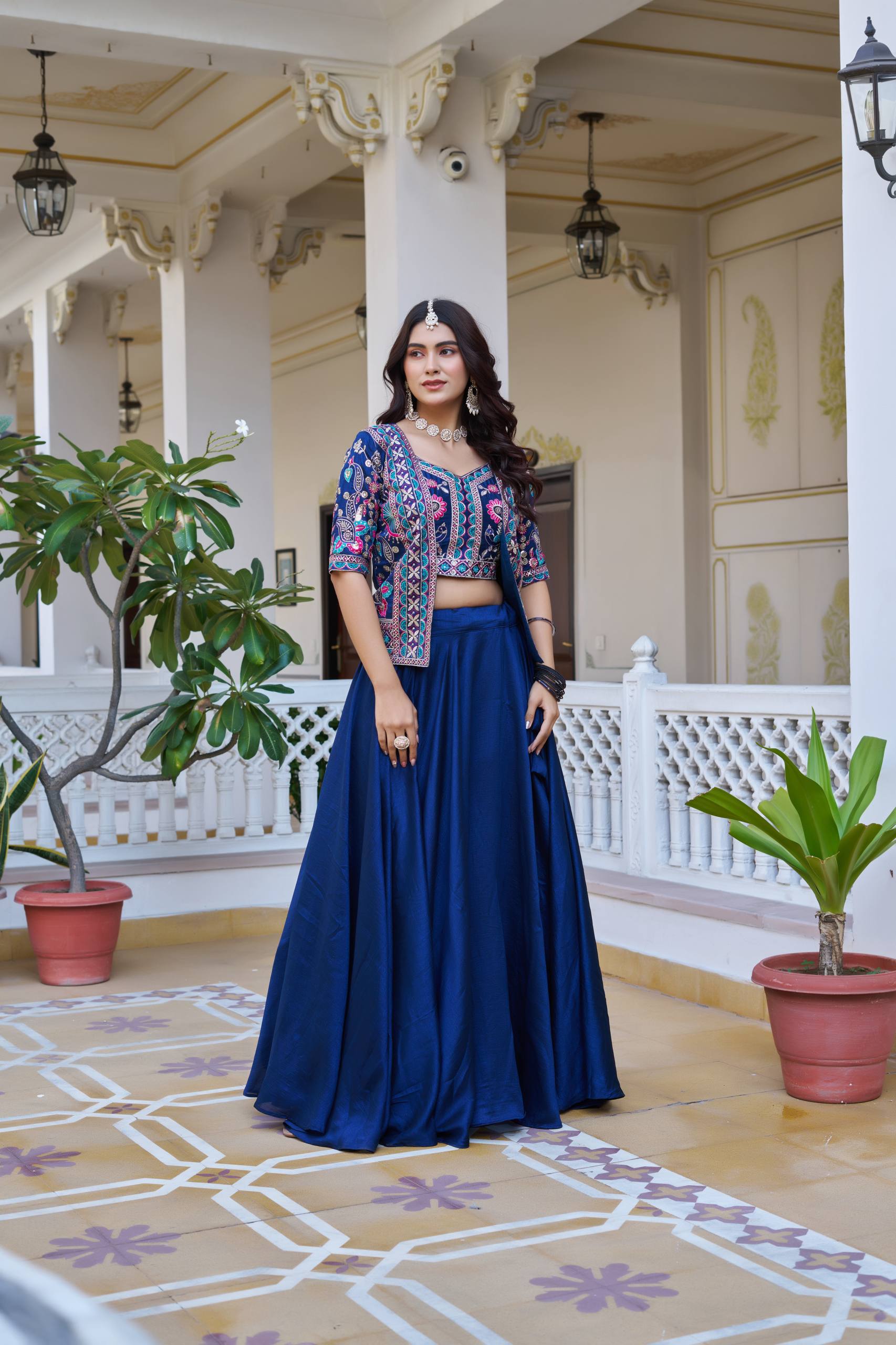 Devisha Blue Color Vichitra Silk Lehenga Choli with Embroidery Koti