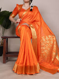 Orange Color Raw Silk Zari Weaving Saree with Unstitched Blouse
