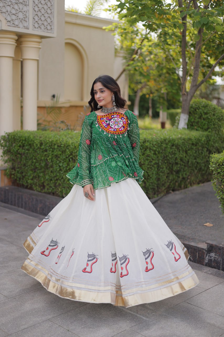 Harshita Green Kora Cotton Gota-Lace Bandhani Lehenga