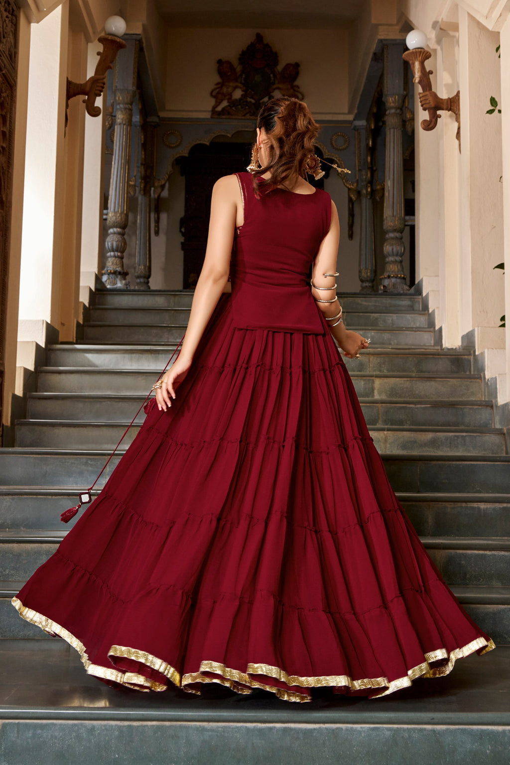 Palak Maroon Feather Light Lehenga Choli