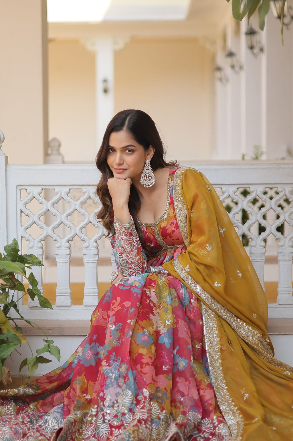 Matrika Pink Georgette Embroidered Anarkali Gown Set