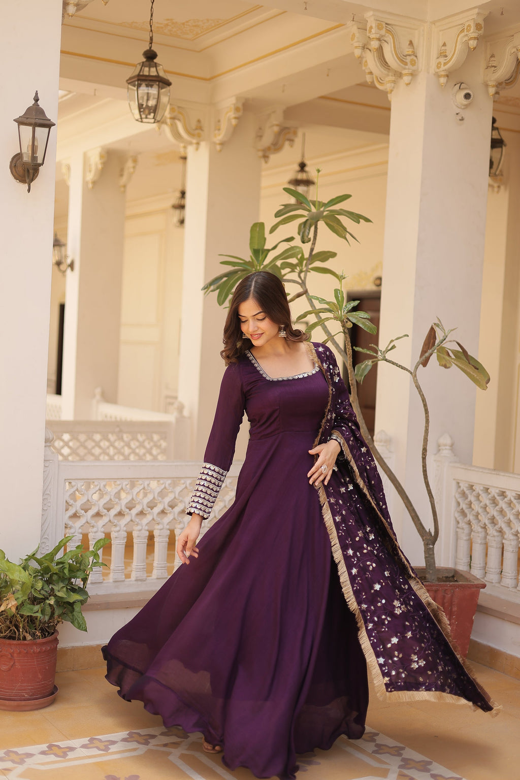 Aparajita Purple Vichitra Silk Anarkali Gown Set