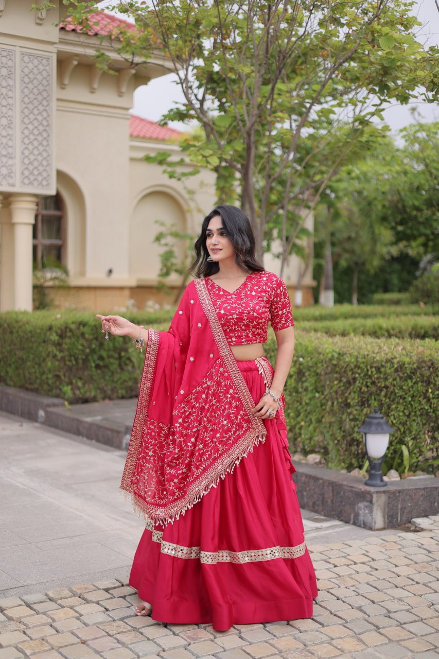 Subhadra Pink Glory Satin Embroidery Zari Sequins Lehenga