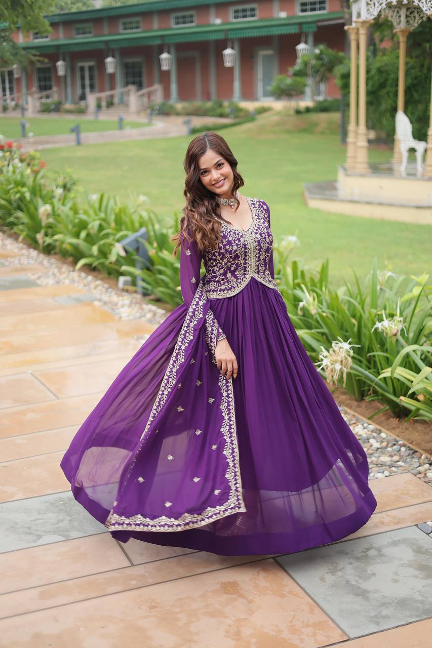 Parthavi Purple Georgette Embroidered Anarkali Gown Set