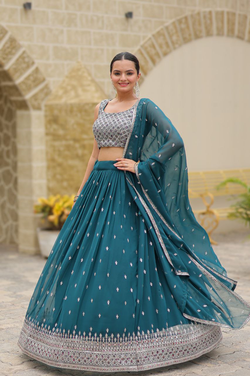 Avira Faux Georgette Embroidery Sequance Lehanga Set