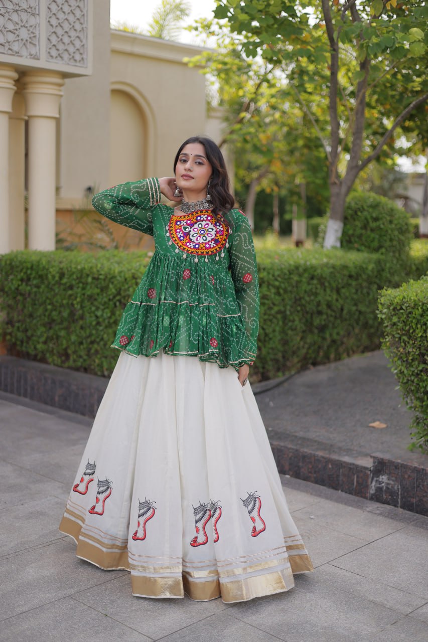 Harshita Green Kora Cotton Gota-Lace Bandhani Lehenga