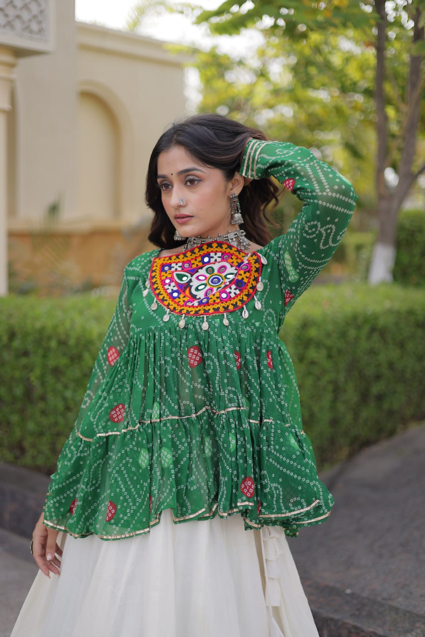 Harshita Green Kora Cotton Gota-Lace Bandhani Lehenga