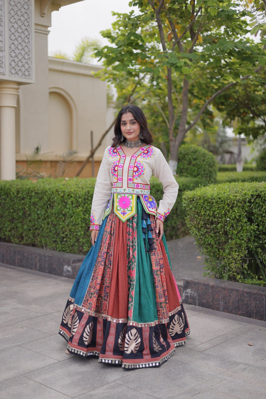 Dhriti Multicolor Cotton Printed Gota Lehenga Choli