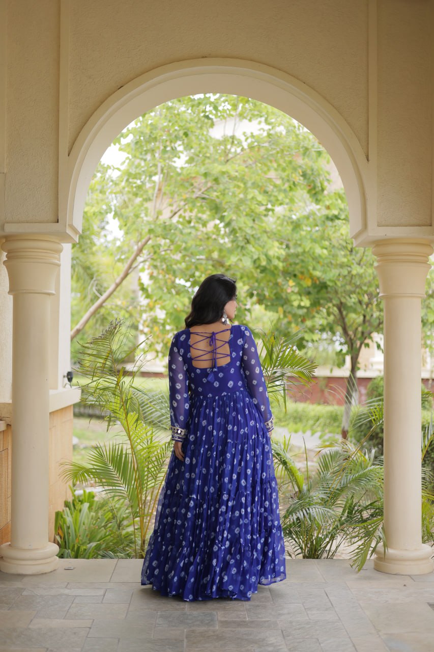 Lavanya Blue Faux Georgette Bandhani Kutchi Patchwork Gown