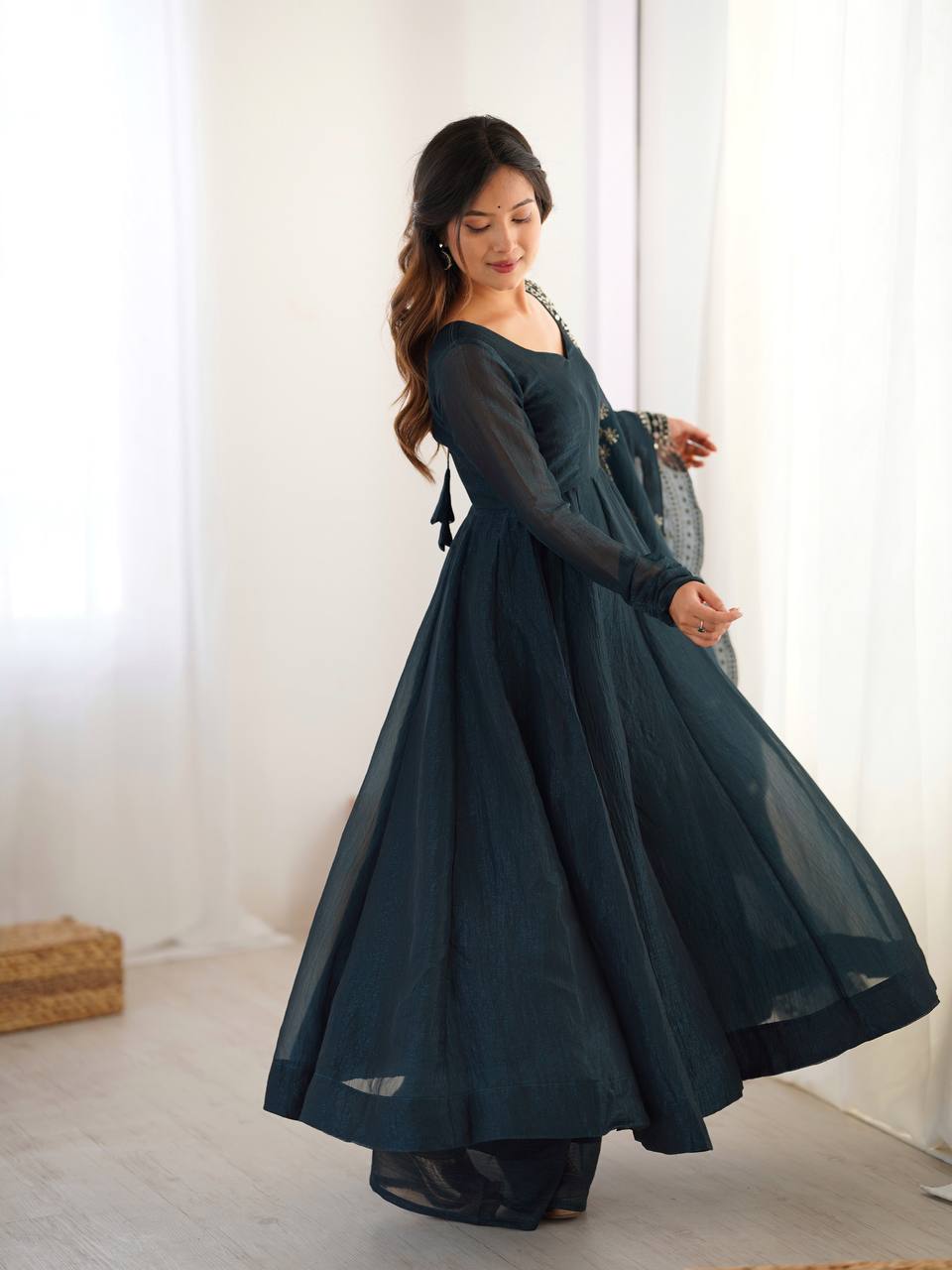 Tiya Fandy Silk Green Anarkali Suit