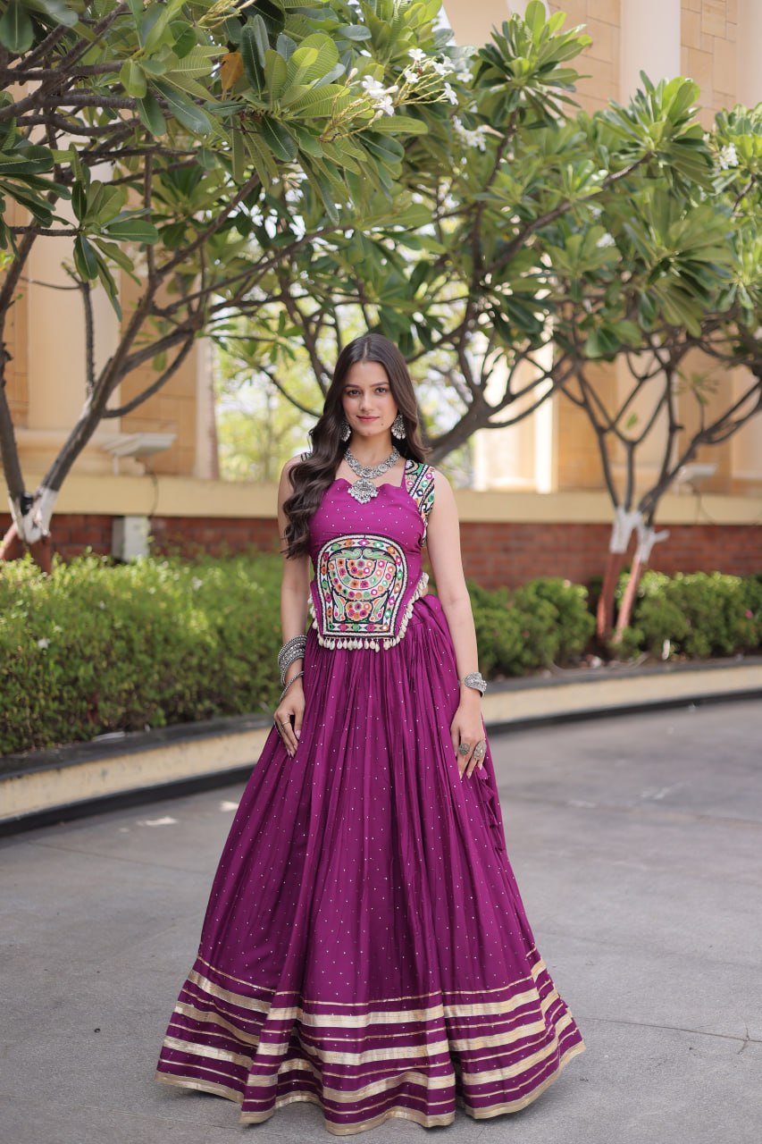 Yashvi Purple Reyon Mukesh Patti Lace Lehenga Choli
