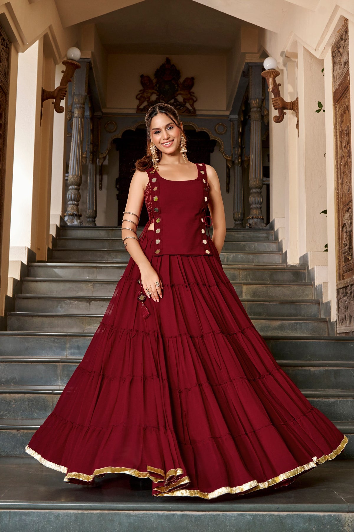 Palak Maroon Feather Light Lehenga Choli
