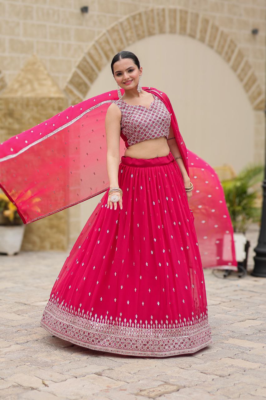 Avira Faux Georgette Embroidery Sequance Lehanga Set