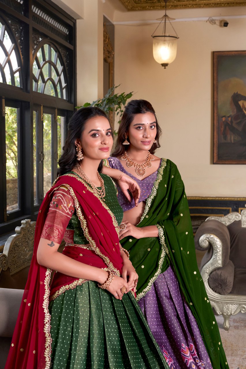 Purple Kanchipuram Silk Printed Lehenga Choli with Embroidered Dupatta