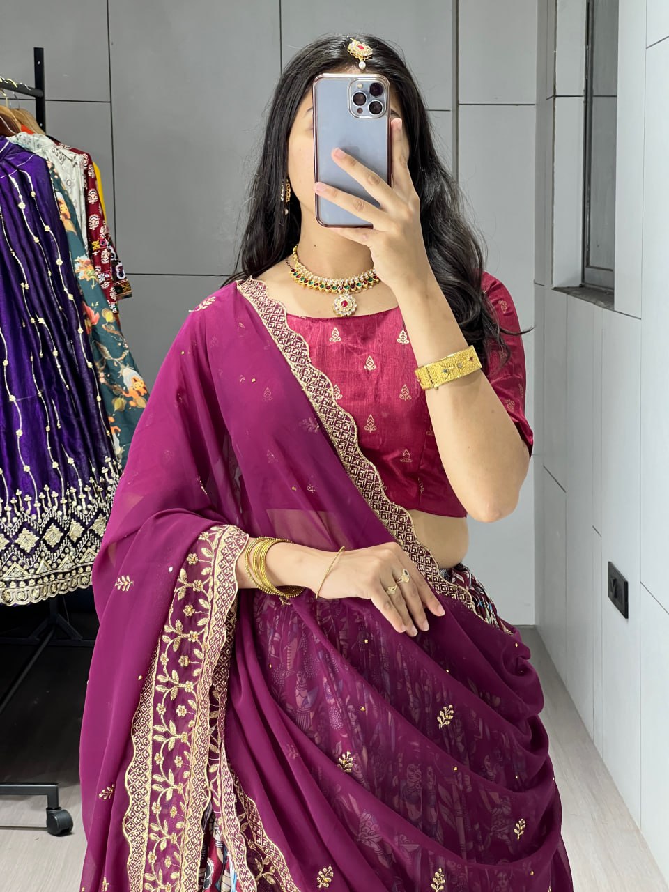 Maroon Color Kalamkari Soft Dola Silk Half Saree Lehenga with Embroidered Dupatta