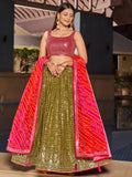Navya Olive Green Color Embroidered Lehenga Choli with Bandhani Dupatta