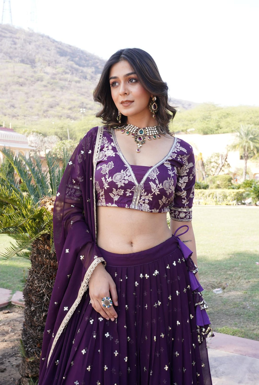 Vrinda purple sequins embroidered lehenga set