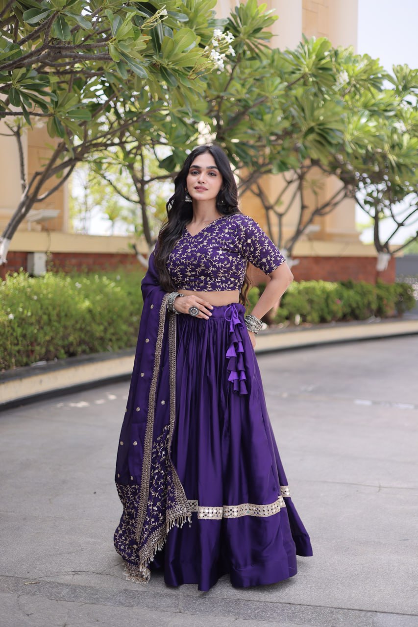 Subhadra Purple Glory Satin Embroidery Zari Sequins Lehenga