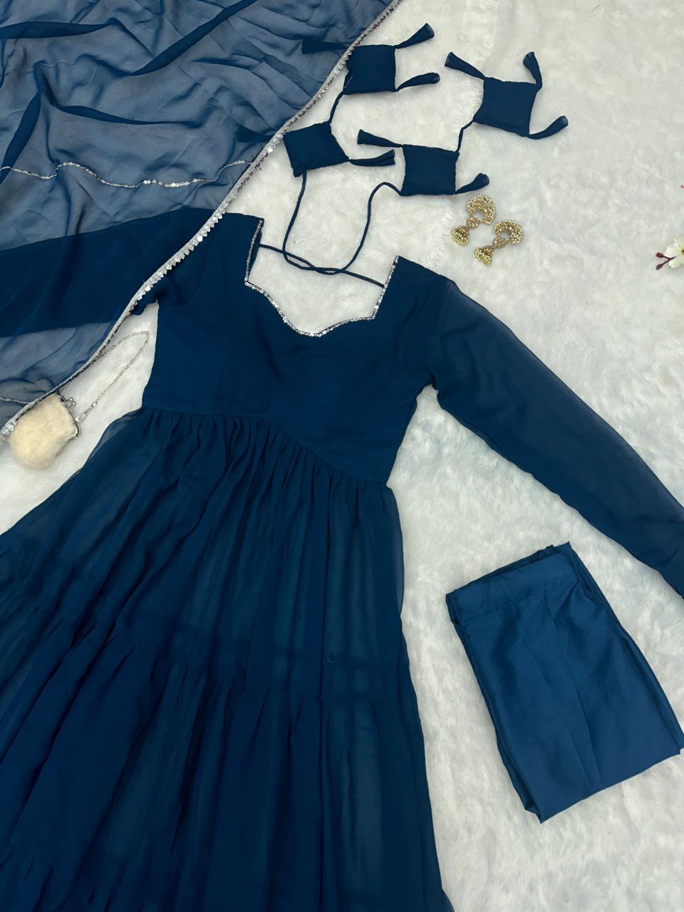 Mihika Blue Georgette Flared Anarkali Suit Set