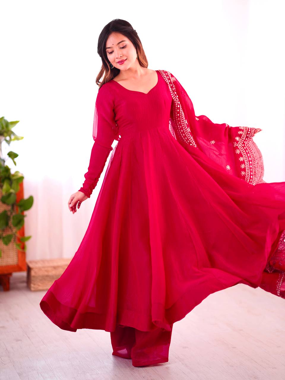 Tiya Fandy Silk Pink Anarkali Suit