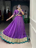 Purple Chanderi Zari Weaving and Embossed Lace Lehenga Choli