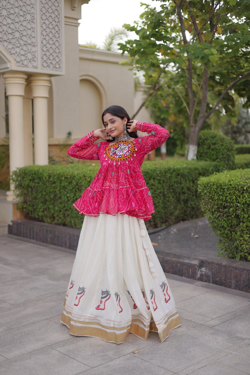 Harshita Pink Kora Cotton Gota-Lace Bandhani Lehenga
