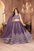 Purple star georgette sequins embroidered lehenga choli with dupatta