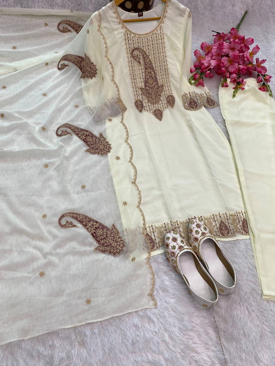 Khyati Off White Embroidered Kurti Set