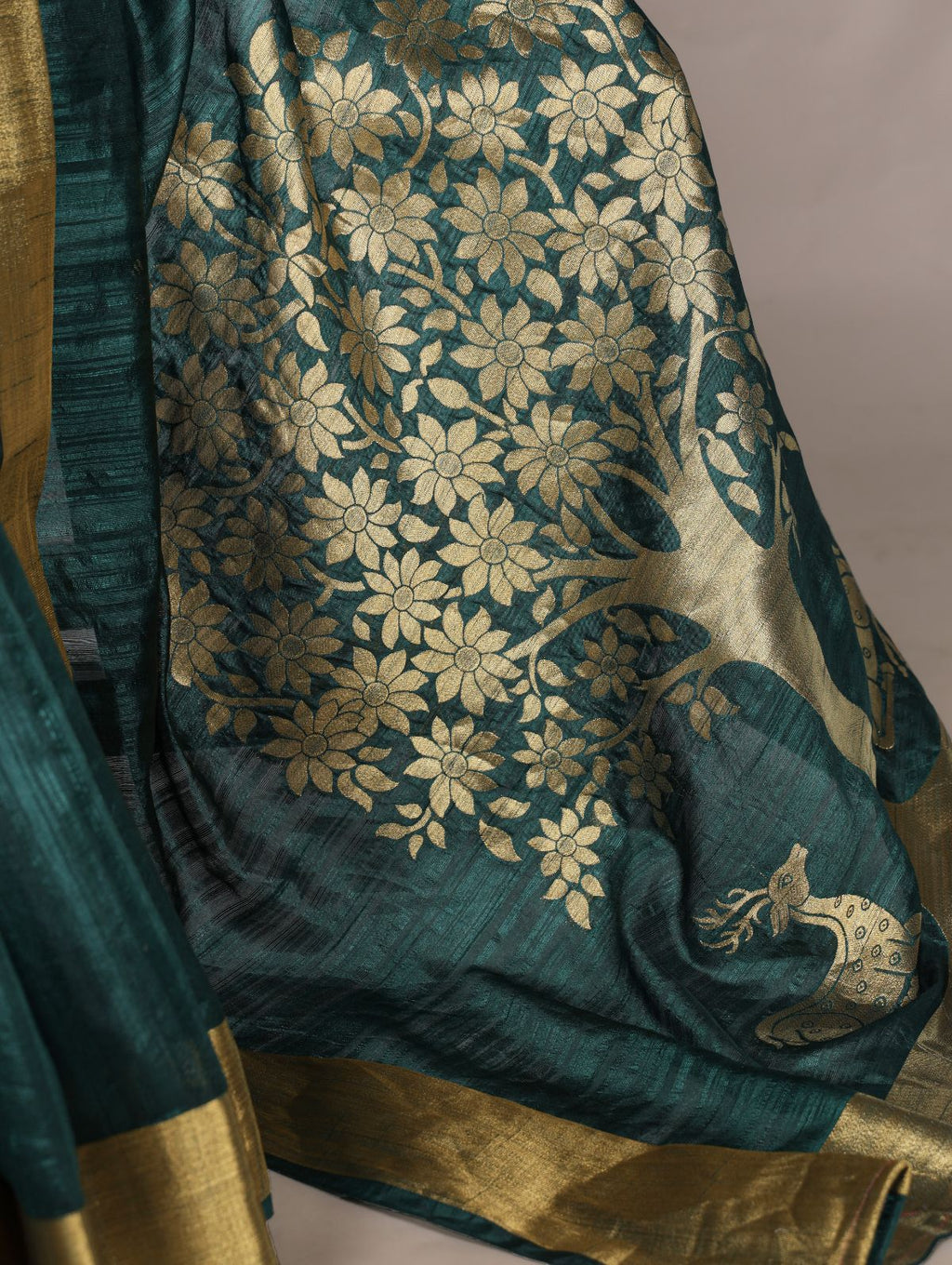 Green Color Raw Silk Zari Weaving Saree with Unstitched Blouse