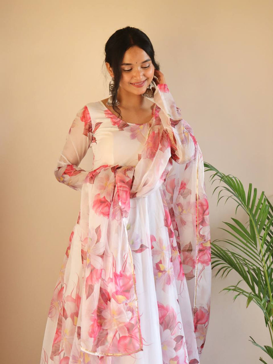 Mandodari Elegance Organza Tebby Silk Anarkali Gown Set