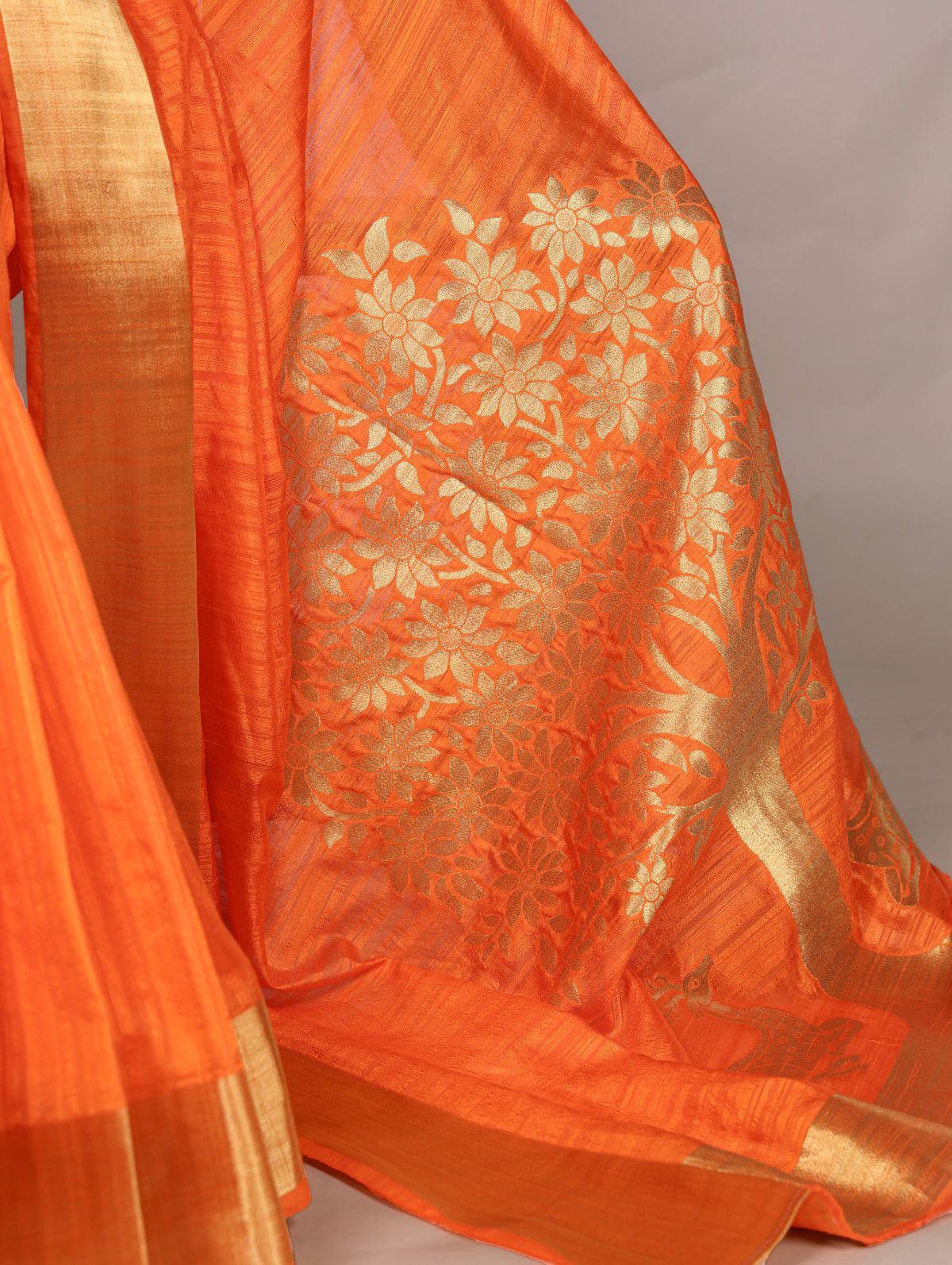 Orange Color Raw Silk Zari Weaving Saree with Unstitched Blouse